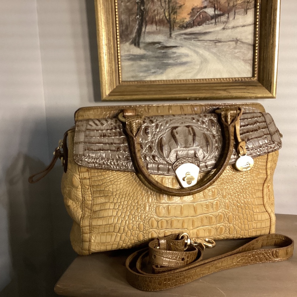 Brahmin satchel … croc embossed…gold/tan